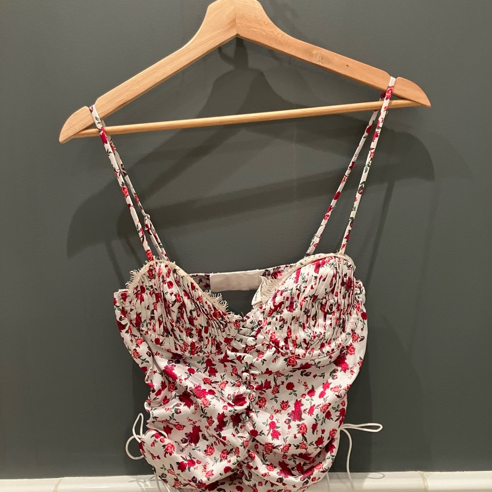 For Love And Lemons Red and White Floral Camisole